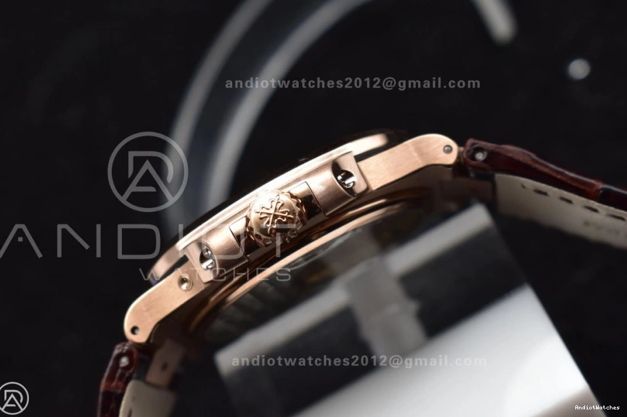 Premium Dial Gray Nautilus GRF Brown Strap 5712 on Best Edition 912 Croco A23J RG SS 0704